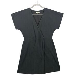 Madewell Faux Wrap Abstract Pattern Cross Front Flutter Sleeve Mini Dress Black